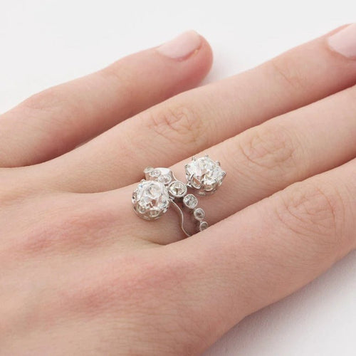 Bague 55 Bague toi et moi en platine 950 avec diamants taille coussin 58 Facettes