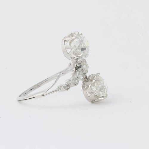 Bague 55 Bague toi et moi en platine 950 avec diamants taille coussin 58 Facettes