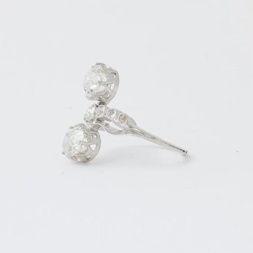 Bague 55 Bague toi et moi en platine 950 avec diamants taille coussin 58 Facettes