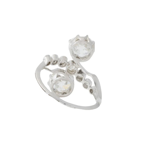 Bague 55 Bague toi et moi en platine 950 avec diamants taille coussin 58 Facettes