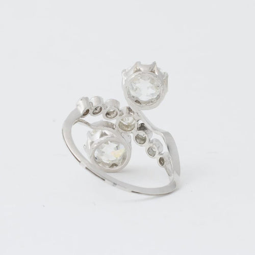 Bague 55 Bague toi et moi en platine 950 avec diamants taille coussin 58 Facettes