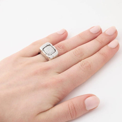 Bague 56 Chevalière - Bague en or blanc 18 carats et diamants 58 Facettes