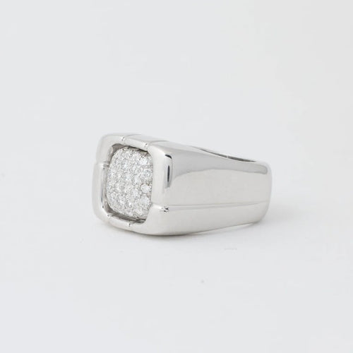 Bague 56 Chevalière - Bague en or blanc 18 carats et diamants 58 Facettes