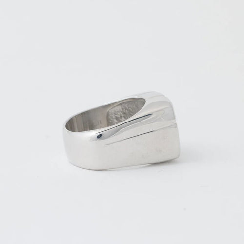 Bague 56 Chevalière - Bague en or blanc 18 carats et diamants 58 Facettes