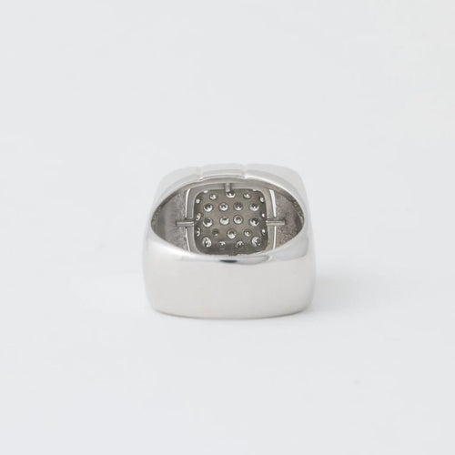 Bague 56 Chevalière - Bague en or blanc 18 carats et diamants 58 Facettes