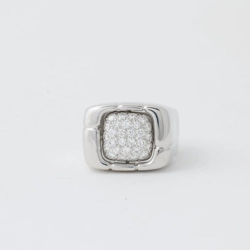 Bague 56 Chevalière - Bague en or blanc 18 carats et diamants 58 Facettes