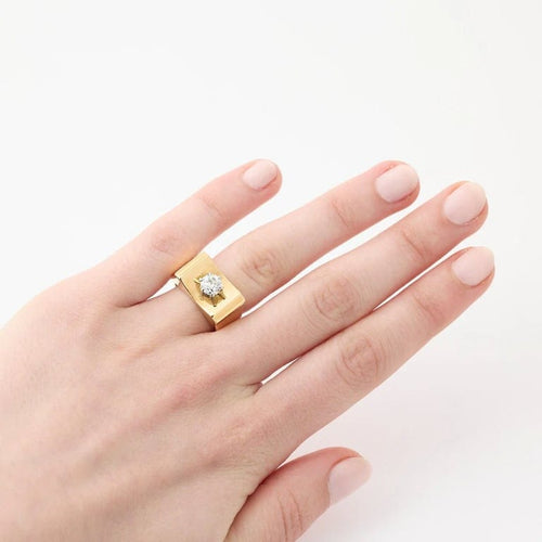 Bague 50 Bague diamant 1940 en or jaune 750 58 Facettes