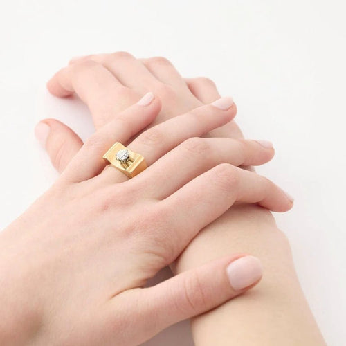 Bague 50 Bague diamant 1940 en or jaune 750 58 Facettes
