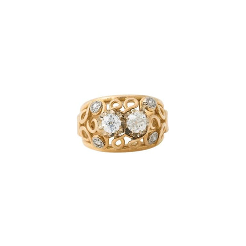 Bague 52 Bague années 1940 en or jaune 18K et diamants 58 Facettes