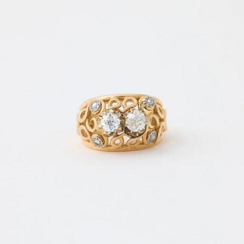 Bague 52 Bague années 1940 en or jaune 18K et diamants 58 Facettes
