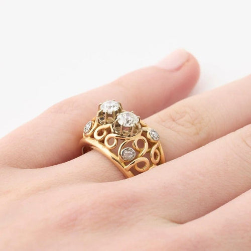 Bague 52 Bague années 1940 en or jaune 18K et diamants 58 Facettes
