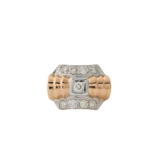 Bague 54 Bague années 1940 en or jaune et platine avec diamants 58 Facettes