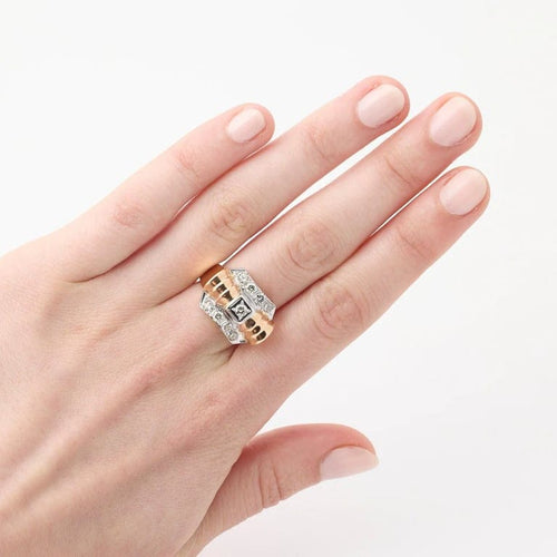 Bague 54 Bague années 1940 en or jaune et platine avec diamants 58 Facettes