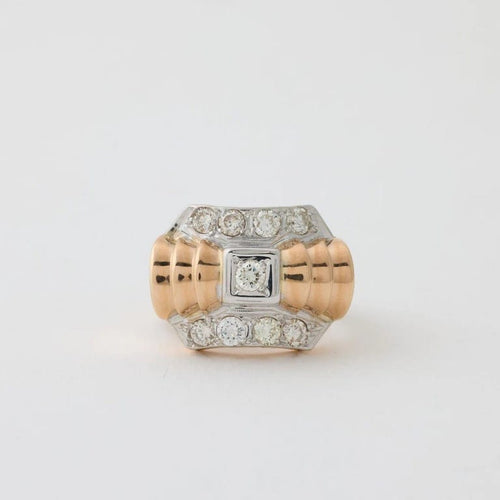 Bague 54 Bague années 1940 en or jaune et platine avec diamants 58 Facettes
