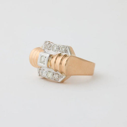 Bague 54 Bague années 1940 en or jaune et platine avec diamants 58 Facettes