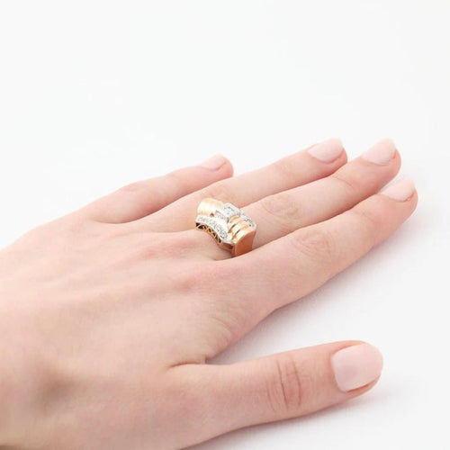 Bague 54 Bague années 1940 en or jaune et platine avec diamants 58 Facettes