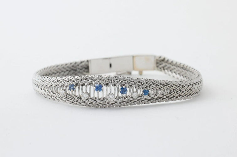 Bracelet Bracelet en or blanc 18 carats avec saphirs et diamants 58 Facettes
