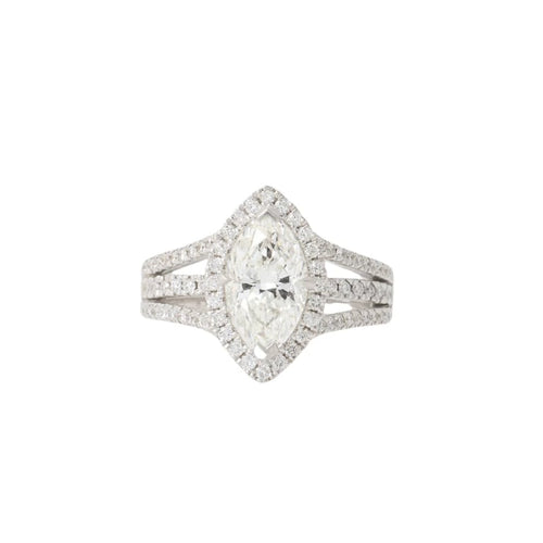 Bague 51 Bague diamant taille marquise 1,59 ct en or blanc 58 Facettes