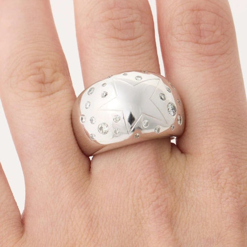 Bague 54 Bague jonc pavée de diamants en or blanc 750 58 Facettes