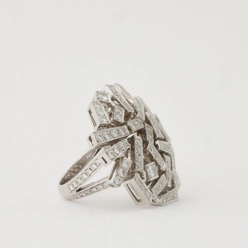 Bague 55 Bague de cocktail pavée de diamants en or blanc 750 58 Facettes
