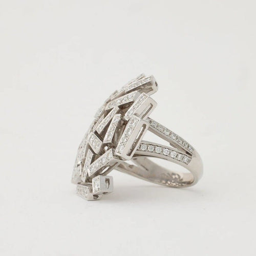 Bague 55 Bague de cocktail pavée de diamants en or blanc 750 58 Facettes