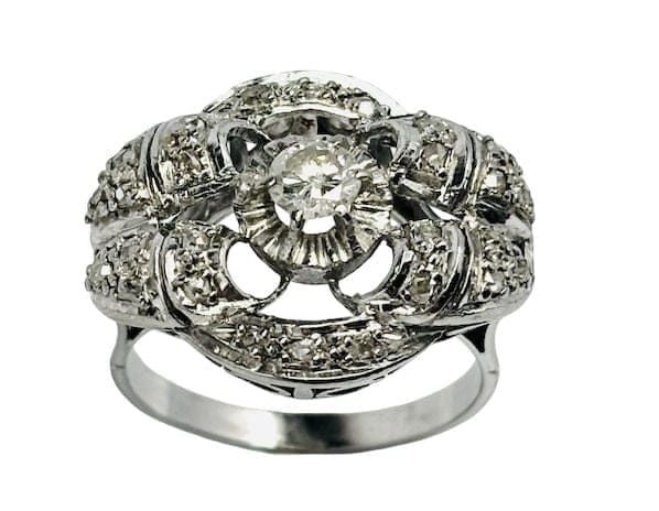 Bague 52 Bague Art déco en platine 950 sertie de diamants taille rose 0,50 ct 58 Facettes E04
