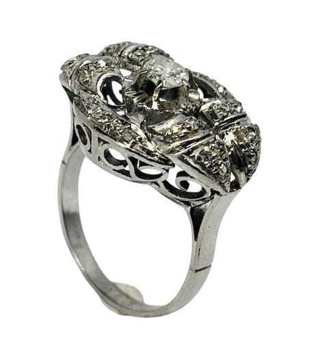 Bague 52 Bague Art déco en platine 950 sertie de diamants taille rose 0,50 ct 58 Facettes E04