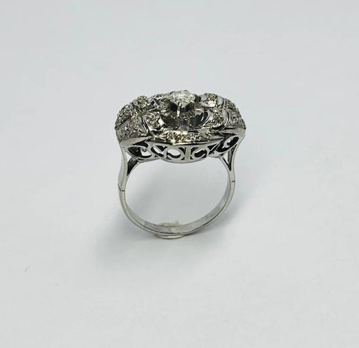 Bague 52 Bague Art déco en platine 950 sertie de diamants taille rose 0,50 ct 58 Facettes E04