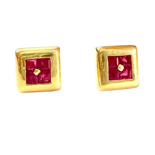 Boucles d'oreilles Boucles d’oreilles contemporaines XXe siècle en or jaune 18 k et rubis 58 Facettes Q913A