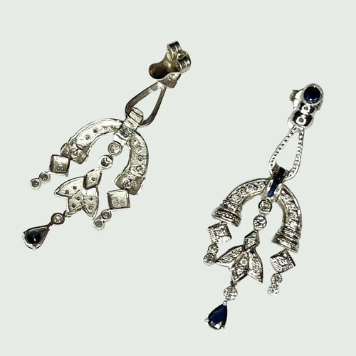 Boucles d'oreilles Style Art déco - Boucles d'oreilles en platine, saphirs et diamants 58 Facettes 814A