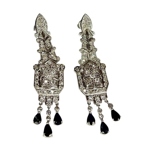 Boucles d'oreilles Boucles d’oreilles style Art déco en platine 950, diamants et saphirs 58 Facettes Q826A