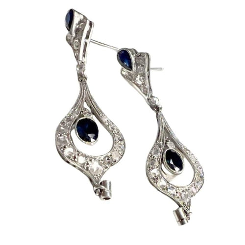 Boucles d'oreilles Boucles d'oreilles Art déco en platine 950 avec diamants et saphirs 58 Facettes Q949A