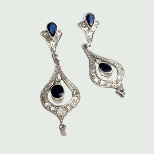 Boucles d'oreilles Boucles d'oreilles Art déco en platine 950 avec diamants et saphirs 58 Facettes Q949A