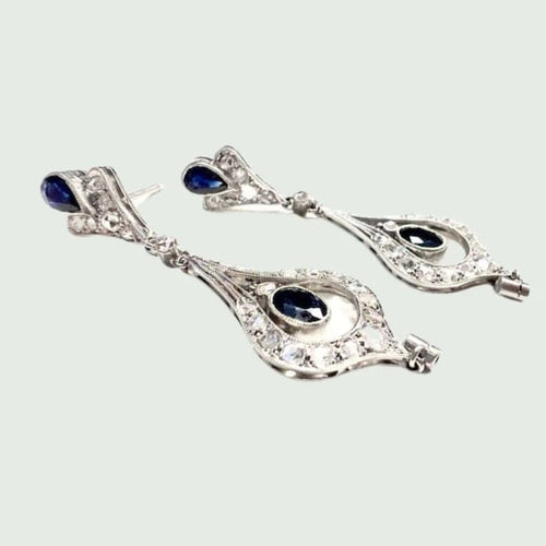 Boucles d'oreilles Boucles d'oreilles Art déco en platine 950 avec diamants et saphirs 58 Facettes Q949A