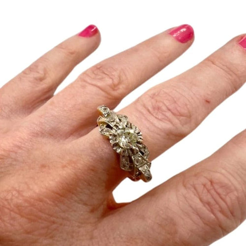 Bague 60 Bague Art déco en or jaune 18 ct, platine et diamants 58 Facettes Q976A
