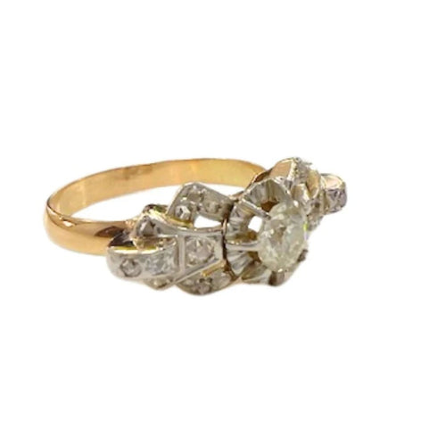 Bague 60 Bague Art déco en or jaune 18 ct, platine et diamants 58 Facettes Q976A
