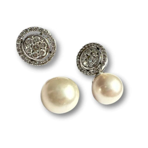 Boucles d'oreilles Boucles d'oreilles modernes en or blanc 18 ct avec diamants et perle 58 Facettes Q5B