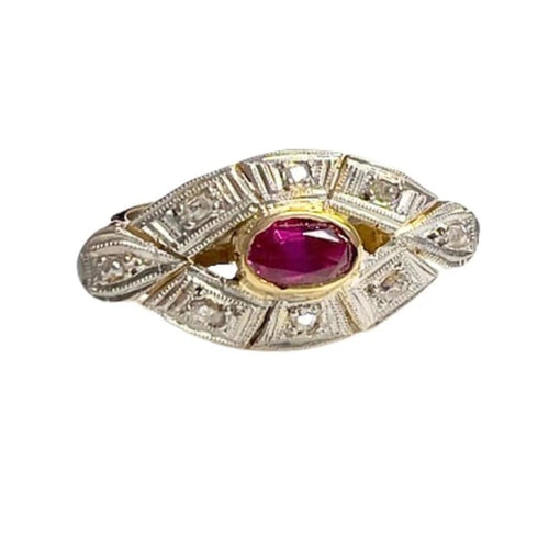 Bague 52 Bague Art déco en or 18 ct avec diamants et rubis synthétique 58 Facettes Q37B