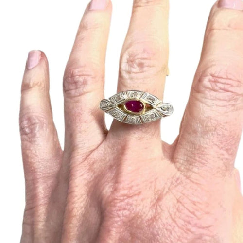 Bague 52 Bague Art déco en or 18 ct avec diamants et rubis synthétique 58 Facettes Q37B