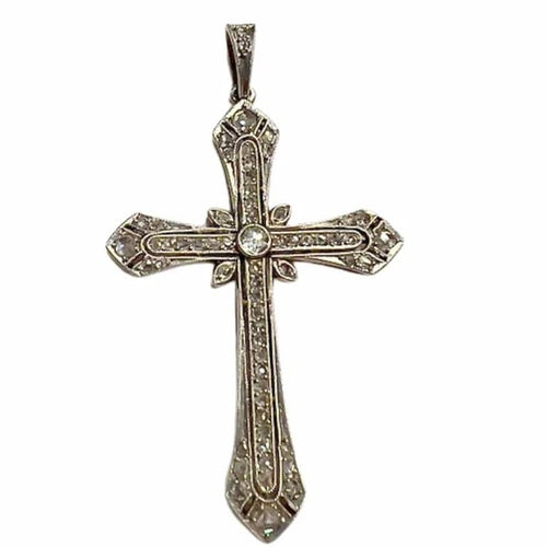 Pendentif Croix Art déco 1920-1925 en or 18 ct et platine, diamants 58 Facettes Q42B