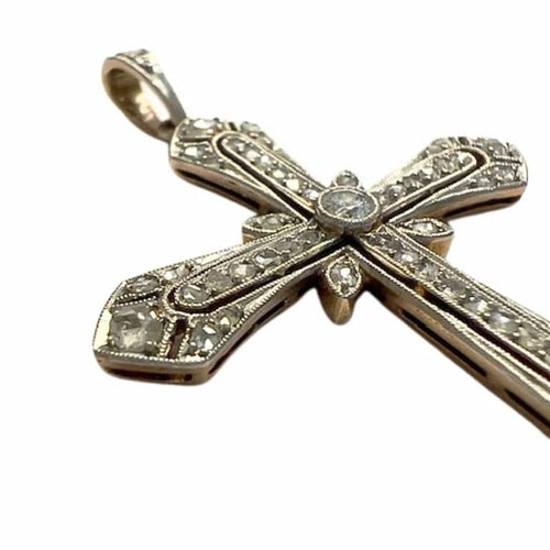 Pendentif Croix Art déco 1920-1925 en or 18 ct et platine, diamants 58 Facettes Q42B