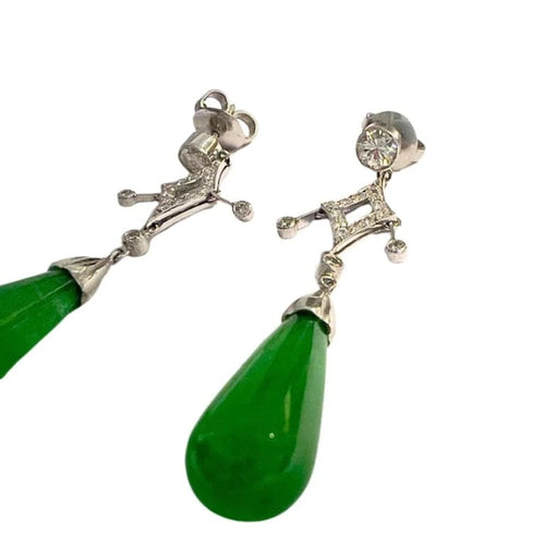 Boucles d'oreilles Boucles d'oreilles longues Art déco en platine 950 avec diamants et jadéites 58 Facettes Q25B