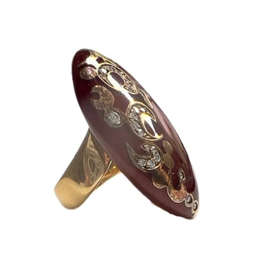 Bague 54 Bague du XXe siècle en or 18 k avec diamants et émail rouge 58 Facettes Q111B(947)