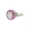 Bague 55 Bague Art déco géométrique en platine 950 avec rubis et diamants 58 Facettes A2579