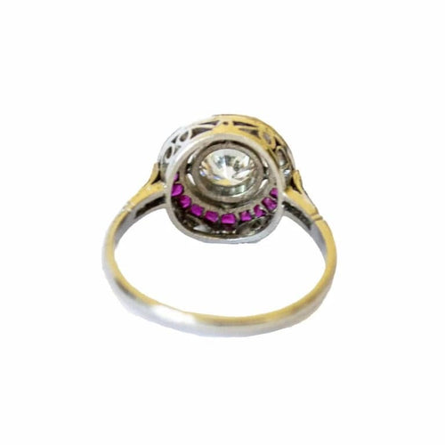 Bague 55 Bague Art déco géométrique en platine 950 avec rubis et diamants 58 Facettes A2579