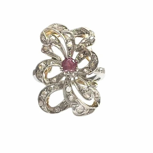 Bague 58.5 Bague Art déco en or 18 ct et platine avec diamants et rubis 58 Facettes Q177B