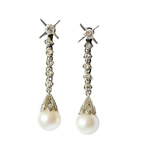 Boucles d'oreilles Boucles d'oreilles rétro en platine 950 avec diamants et perles 58 Facettes A1597