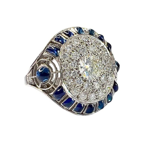 Bague 56 Bague style Art déco en platine 950 avec saphirs et diamants 58 Facettes A2673 (938)