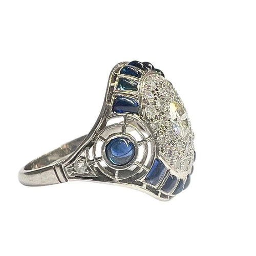 Bague 56 Bague style Art déco en platine 950 avec saphirs et diamants 58 Facettes A2673 (938)