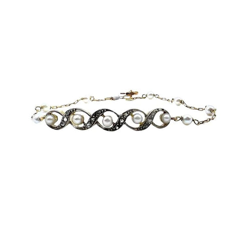 Bracelet Bracelet Art déco en or 18 carats et platine avec diamants et perle 58 Facettes A2414(421)